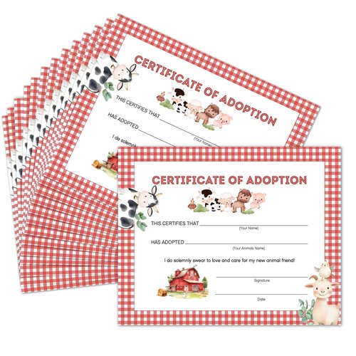 Farm Animals Adoption Certificate, Adopt an Animal Party Favors, 10 Pcs Pet Adoption Card Gifts for Girls Boys, Farm Barnyard Birthday Party Supplies Decorations, 48