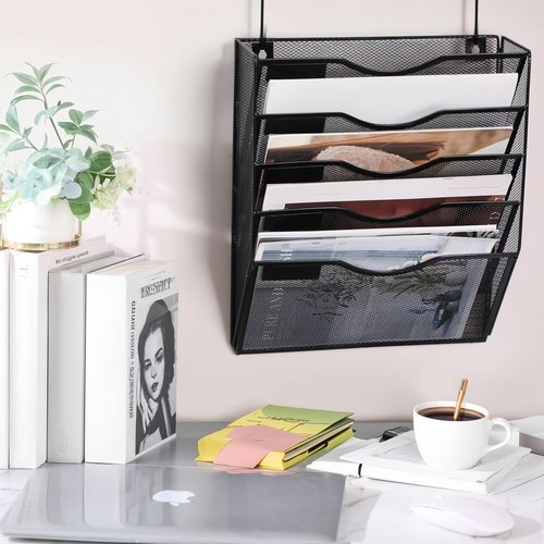 ZYLEN Wall File Holder – Sleek Black Metal Organizer for Documents and Folders, Home, and Classroom – Compact and Stylish Storage Solution for Papers, Folders, and Files (38 x 32 x 10 cm)
