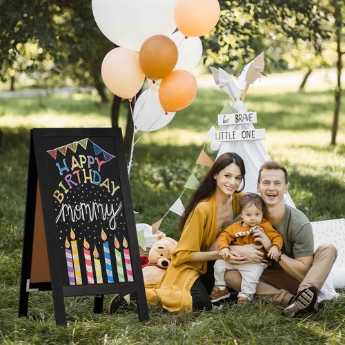 4 THOUGHT A-Frame Double-Sided Magnetic Chalkboard 40"x20", Solid Pine Wood Freestanding Sandwich Board for Restaurants, Cafes, Weddings (Black)