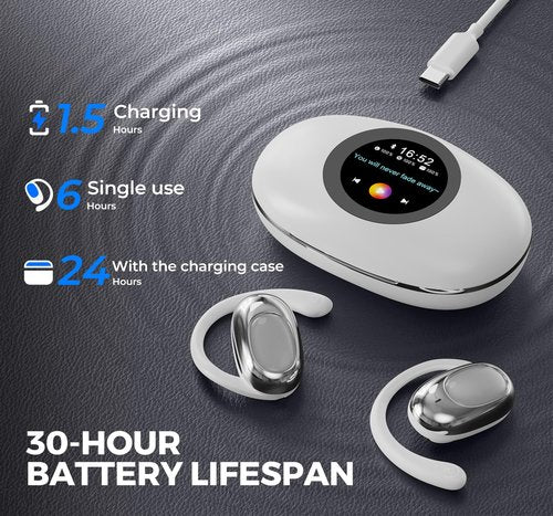 AI Translation Earbuds Real Time, Adjustable OWS Ear Translator Device for 139 Languages BT 5.4 LCD Touch Screen Audifonos Traductores Inglés Español for Travel Business Learning(White)
