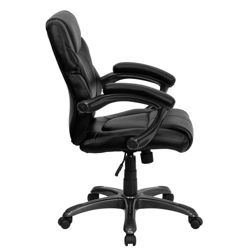 Flash Furniture Megan Mid-Back Black LeatherSoft Overstuffed Swivel Task Ergonomic Office Chair with Arms