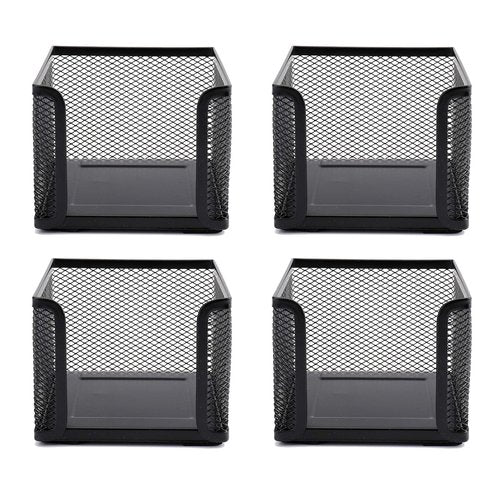 Suwimut 4 Pack Mesh Memo Holder, 4 x 4 Inch Black Metal Mesh Sticky Note Dispenser Cube Memo Pad Holder for Pen, Pencil, Paperclip, Thumbtack, Desk Organizer for Office Home School