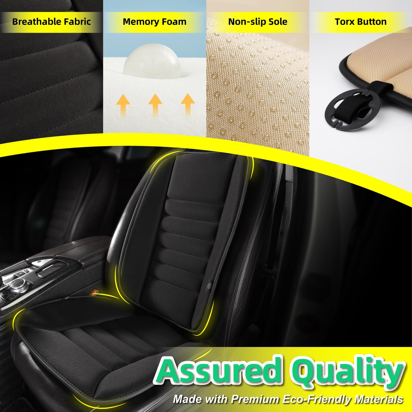 kingphenix Car Seat Cushion with Back Support Pillow: Enhanced Comfort Memory Foam Design for Pain Relief, Ideal for Drivers and Office Use - Ergonomic Lumbar Comfort for Long Sitting - Black