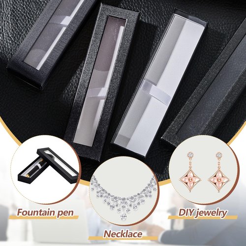 Colarr 36 Pcs Empty Pen Gift Box Pen Case with Cushion Clear Lid Cardboard Box Display Case for Gift Office Supplies Birthday Souvenir Presentation Jewelry Christmas(Black)