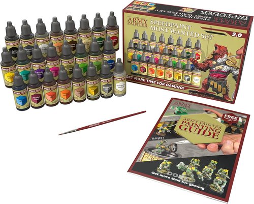 Army Painter Speedpaint 2.0 Most Wanted Paint Set - 24 x 18ml Acrylics with 2 Metallics & Free Brush for Miniatures