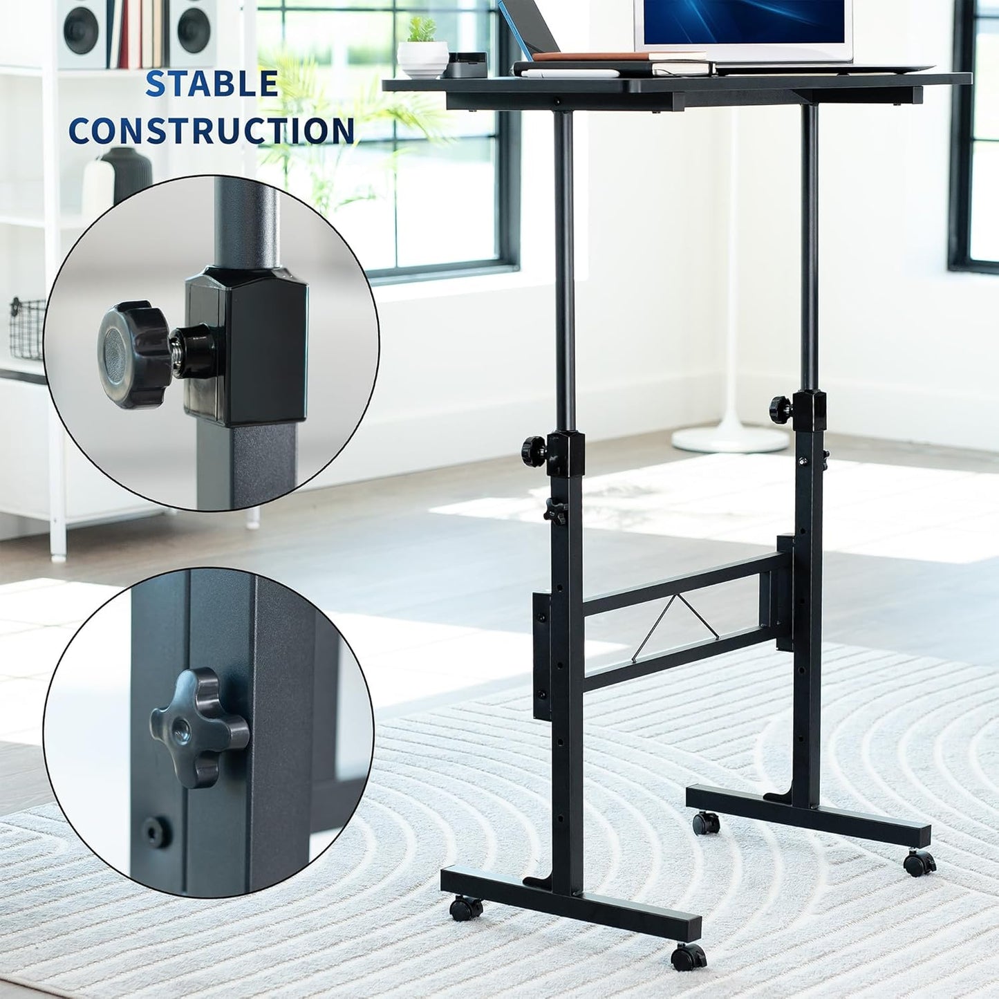 VIVO Mobile Standing Desk - 32 x 16 Inch Portable Workstation with Wheels for Home Office - Black