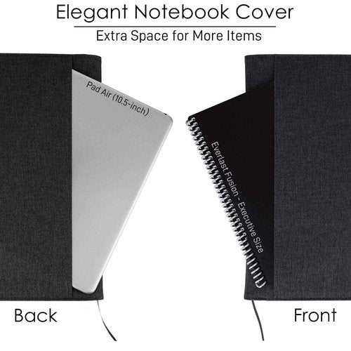Kaitiaki Folio Cover Compatible with Rocketbook Flip, Organized Portfolio with Pen Loop, Business Card Holder, Zipper Pouch Support Mini Size Notebook, Waterproof, Letter Size, Black