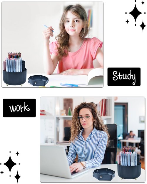 Black Desk Accessories, Office Supplies 360°Pen Holder Desk Organizers, With Tape Dispenser, Stapler, Staple Remover, Ect, Elevate Your Workspace With Sleek Black Sophistication, Back to School