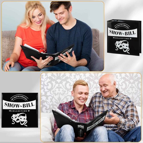 Sinload 2 Set Show Bill Binder with Sleeves for Broadway and Theatre 3 Ring Theater Program Holder with 40 Sheet Protectors PU Leather Playbill Binders Broadway Playbill Holder (Black)