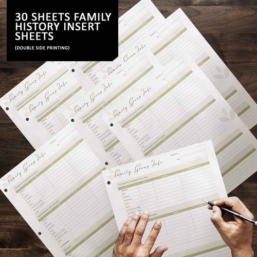 Performore Family History Binder, 3 Inch Genealogy Ring Binder Includes 30 Two Sided Large Family Group Sheets, 8.5 x 11 Inch Printed Paper with Blank Charts, Three-Hole Punch and Pen Loop