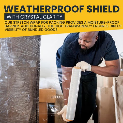 5Seconds Industrial Grade Pallet Stretch Wrap – 18" x 1500 Ft Clear Shrink Wrap, 80 Gauge, 7 Layers, 20 Microns, 800% Stretch – 4 Rolls – Heavy Duty Plastic Wrap for Moving & Storage