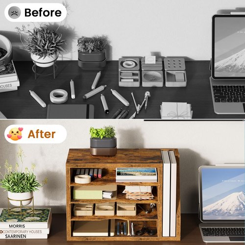 Creso hom File Organizer Desktop, Wood Desk Organizer with 3 Adjustable Shelves, Mail Paper Sorter for Office, Home, File Holders for Envelopes, Mail Supplies or Magazines, Rustic Brown