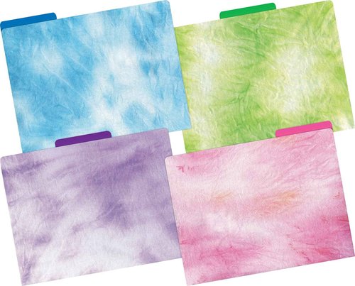 Barker Creek Designer File Folders on 14pt Stock, Tie-Dye and Ombré, Multi-Design Set with Tie-Dye Designs on Outside, Vibrant Ombré Colors on The Inside, Letter Size, 1/3 Cut Tabs, 36/Set (4403)