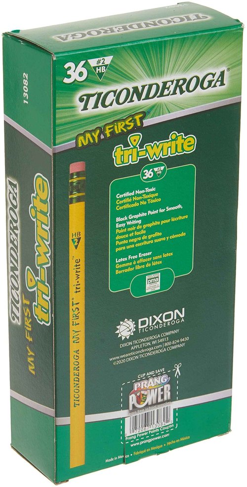 Ticonderoga® Tri-Write Beginners' Pencils With Erasers, #2 Soft, Yellow Barrel, Pack Of 36 & My First Tri-Write Wood-Cased Pencils, Neon Colors, 12 Count (X13012)