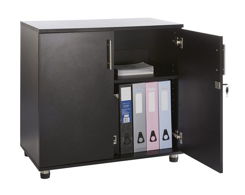MMT Furniture Designs Ltd Black Storage Cabinet Cupboard Desk Height 2 Door Bookcase with Lock 75cm Tall Desktop Extension Height