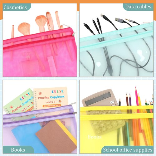 Marspark 30 Pack 10 Color Mesh Zipper Pouch Bags A4 Nylon Organizing Bags Breathable See Through Zipper Pouch with Handle for Office Games