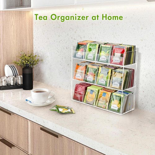BEYGORM Acrylic Tea Bag Organizer - Holds 216 Packets | No Assembly Required, Vertical Display Caddy