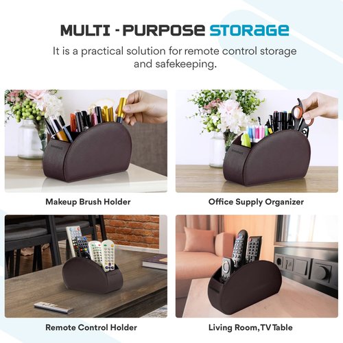 Sonorous Luxury Leather Remote Control Holder with 5 Compartments - Media Storage Box, Remote Control Organizer (Brown)