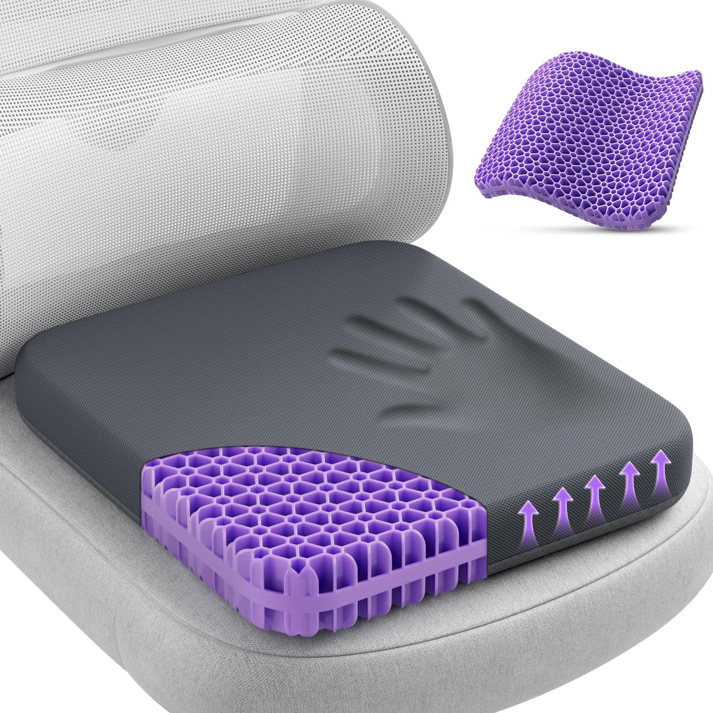 TushGuard Gel Seat Cushion for Long Sitting, Enlarged & Thickened Patent Design, Breathable Cooling for Office Chair, Soft Car Seat Cushion for Wheelchair (Standard, Grey)