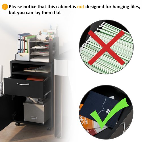 HOMCOM Mobile Storage Cabinet Organizer with Drawer and Cabinet, Printer Stand with Castors, Black