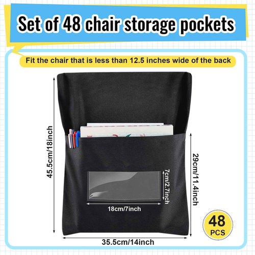 Chapou Chair Pockets for Classroom Chairback Pocket Chart 14 x 18 Inch Desk Organizer Pocket Chair Bag for Seat School Classroom(Classic,Black,48 Pcs)