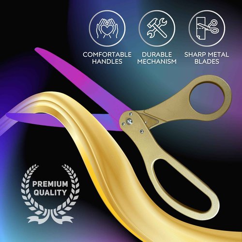 NEW EDITION Grand Opening Scissors – 25'' Shears Gold with Rainbow Blades for Ribbon Cutting Ceremony Heavy Duty Golden Scissors Ribbon Cutting Shears for Inauguration Ceremonies & Special Events