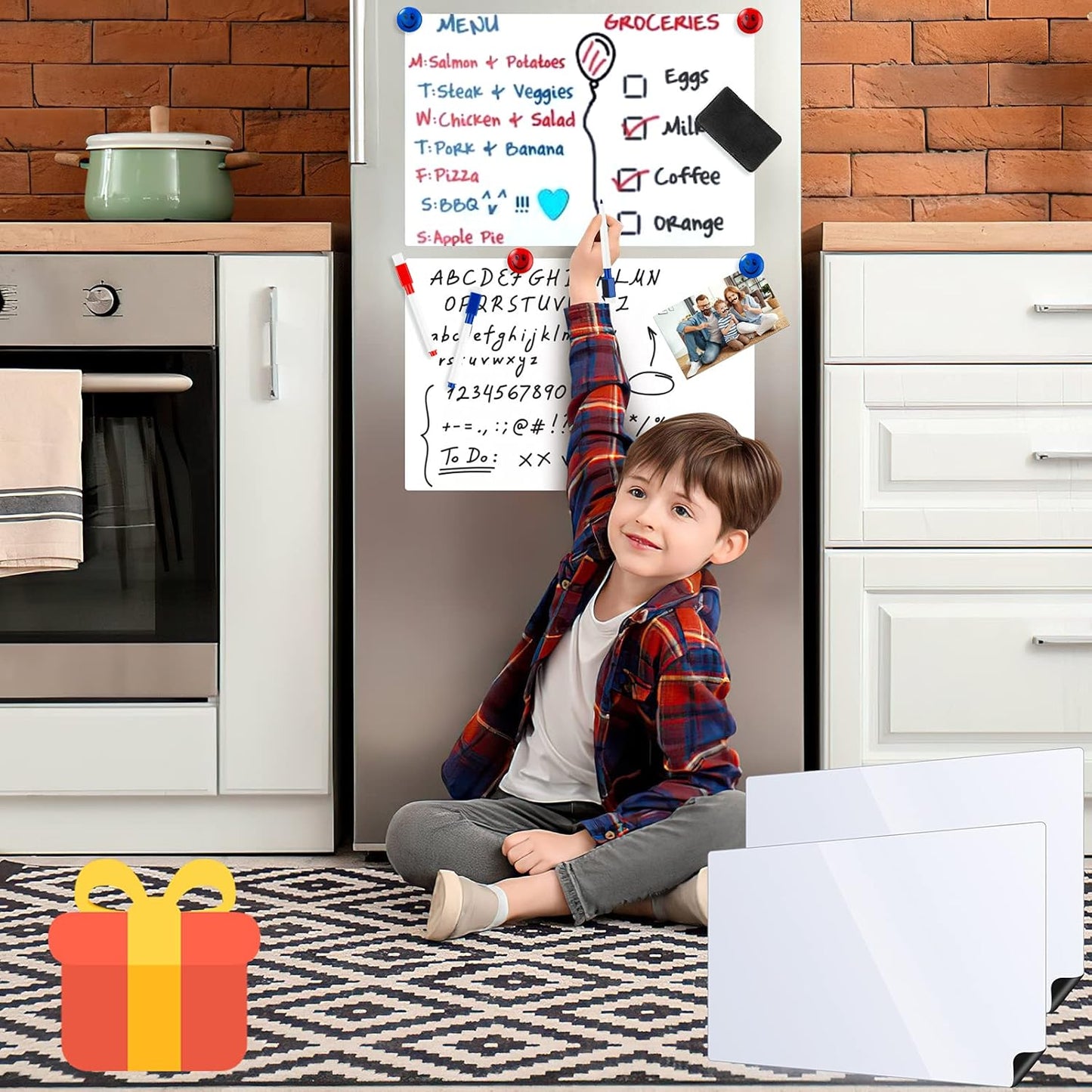 Skiennix Magnetic Whiteboard - 2 Pack 16x12 Inch Dry Erase Boards with Markers & Eraser | Kitchen Planner & Grocery List Organizer