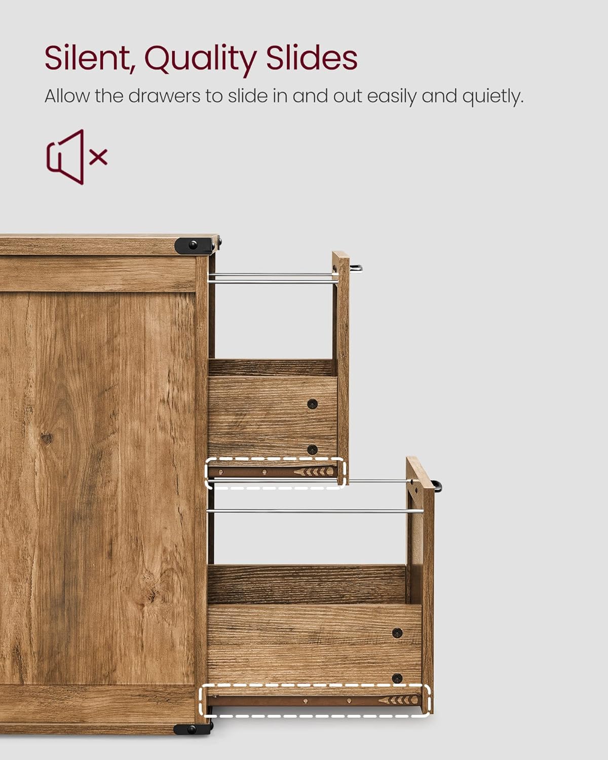 VASAGLE File Cabinet - Modern Farmhouse Filing Cabinet with 2 Drawers for A4 & Letter Size - Honey Brown