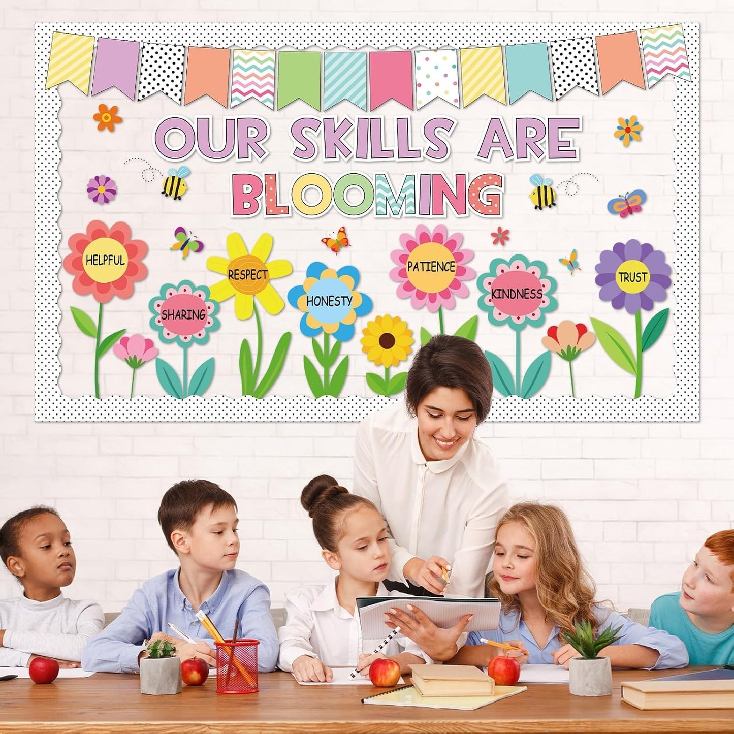Skiennix Spring Floral Bulletin Board Decorations - Inspirational Flower Cutouts for Classroom & Office