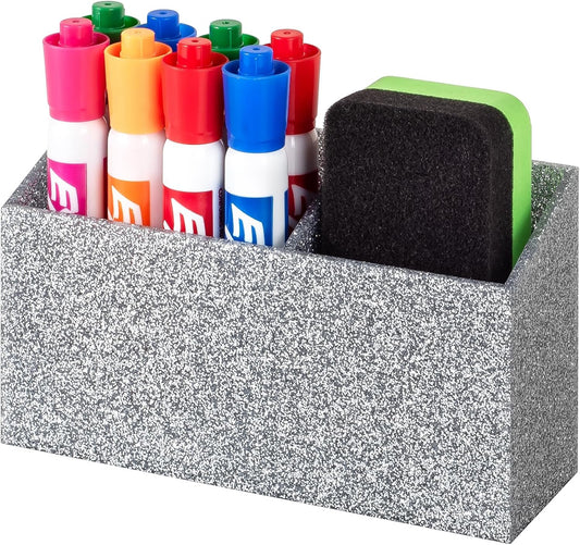 BEYGORM Magnetic Dry Erase Marker Holder - Non-Slip Acrylic Pen Organizer for Whiteboard & Fridge | Silver
