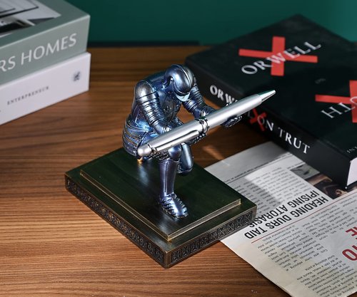 HDMbigmi Knight Pen Holder Pen Stand Desk Organizers and Accessories Resin Pencil Holder as Gift with a Fancy Pen for Office and Home Desk Organizer (Blue)