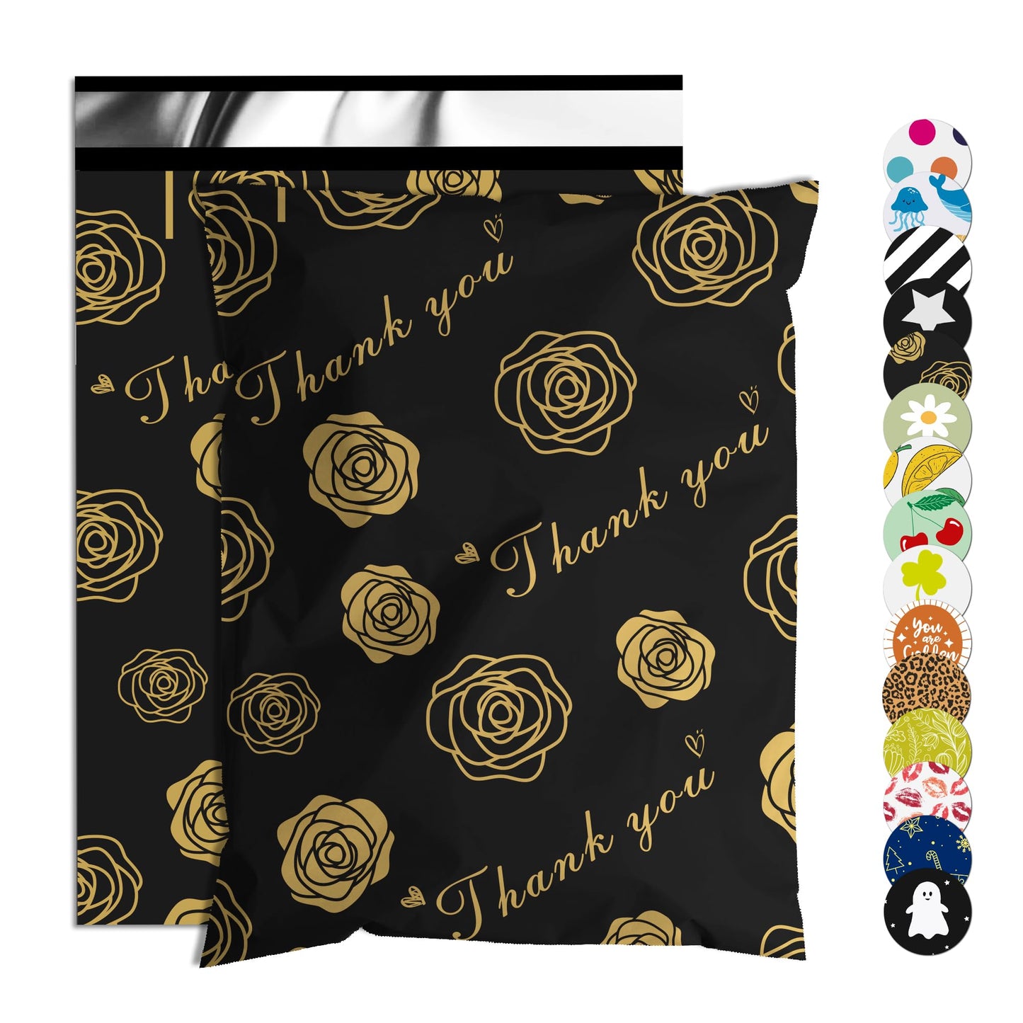 Jowlroel Thank You Poly Mailer 10x13 Inch 100 Pcs, Waterproof and Tear-Resistant Shipping Bags for Clothing, Strong Mailing Bags with Self-Seal, Gold Rose Printed Packaging Bags for Small Business