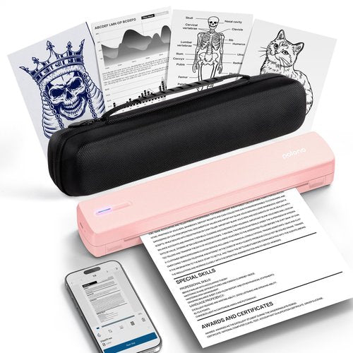 POLONO Portable Printer Wireless for Travel, D810 Bluetooth Thermal Printer Support for 8.5"x11" US Letter, Inkless Compatible with iOS, Android, Laptop for Office, Car and Home with Carry Case, Pink