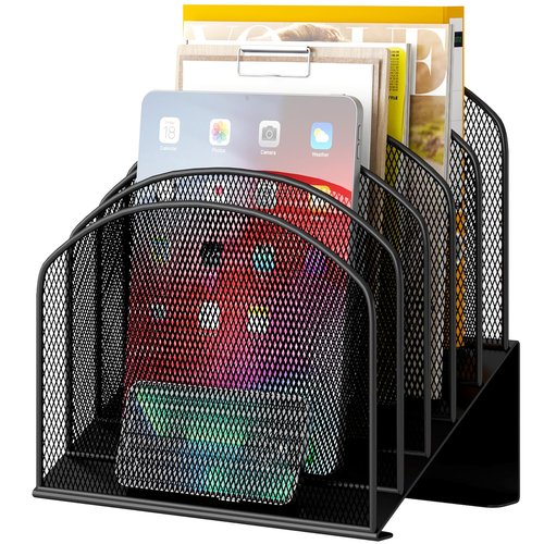 VETUZA Desk File Organizer, Metal Mesh Vertical Desktop File Folder Holder for Office & School & Home, 1 Pack