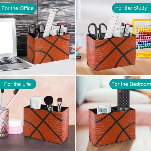 Niapessel Pencil Holder for Desk, Basketball Pen Holder Storage Desktop Pen Organizer Desk Pencil Organizer Makeup Brush Holder for Office School College Leather