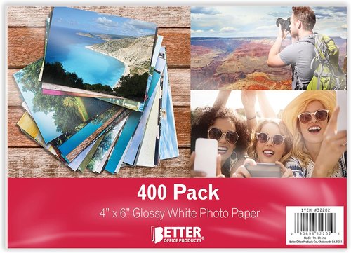 Better Office Products Premium Glossy Photo Paper - 4 x 6 Inch, 400 Sheets, 200 GSM Quality