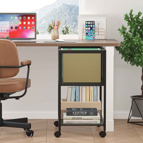 Sbanmao Rolling File Cart, Mobile File Cabinet with Wheels Hanging Files, Metal Hanging File Folder Cart File Organizer Fit Letter Size for Home Office, Black (Patent Pending)