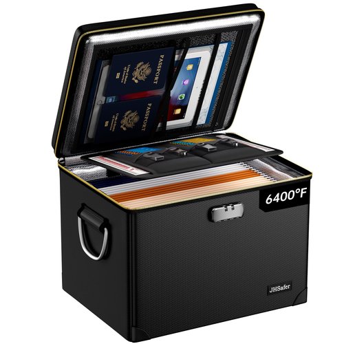Fireproof Document Box with Fireproof Zipper,Hard Case Fireproof File Box with Lock,Insulated Non-Foldable Fireproof File Cabinet Large Portable Home Office File Organizer for Hanging Letter Folders