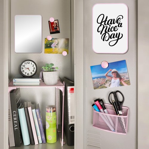 AKONEGE 11 PCS Locker Accessories Kit Pink Locker Organizer Decorations Supplies Includes Folding Shelf, Magnetic Mirror & Whiteboard, Pen Holder, Dry Erase Markers, Magnets, Back to School Essentials