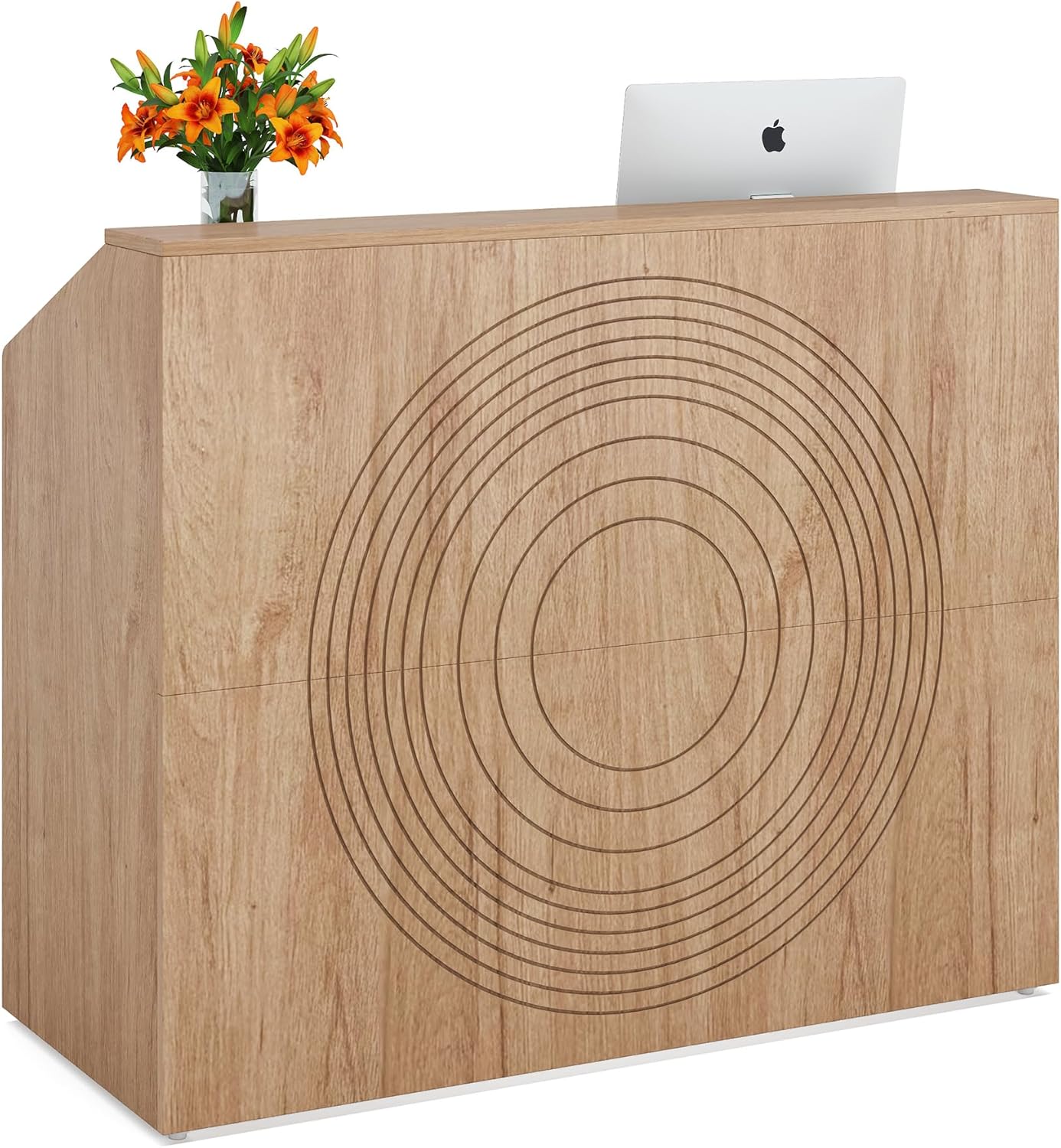 LITTLE TREE 47-Inch Reception Desk with Counter, Oak Front Desk Reception Room Table, Retail Counter for Checkout, Modern Welcome Desk for Lobby, Office, Beauty Salon