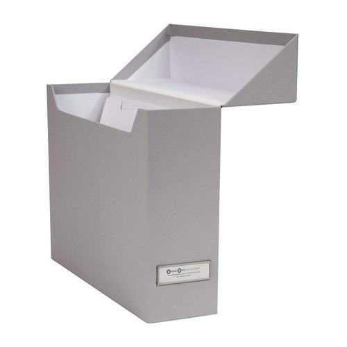 Bigso Lovisa Fiberboard Label Frame 12 File Storage Box - Document Organizer for Important Paperwork - Durable Hanging File Box with a Flip Top Lid & Metal Label Window - 3.7 in x 13 in x 9.4in - Grey