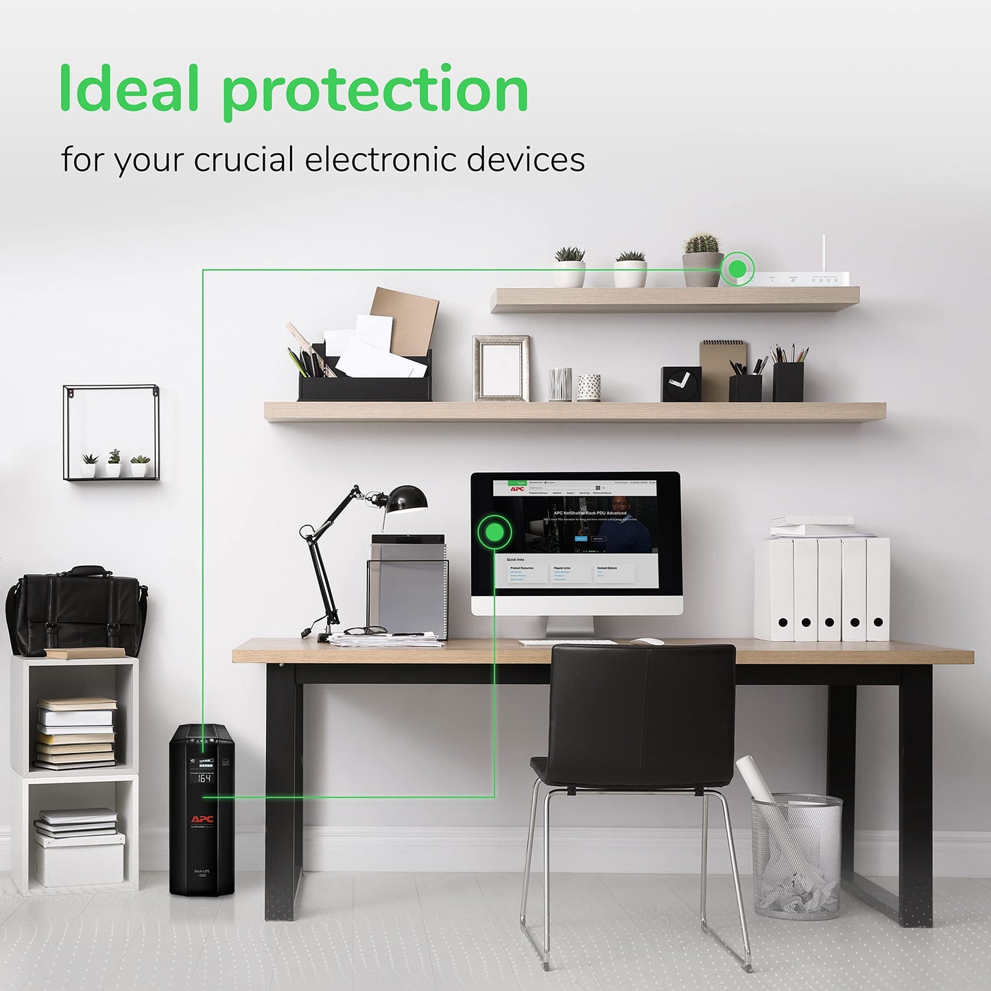 APC UPS 1500VA/900W Pro UPS Battery Backup for Office Electronics, BX1500M