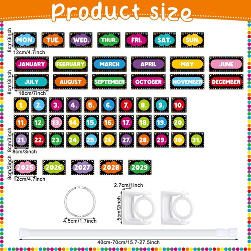Gilprop Flip Calendar Bulletin Board Set with Holder Adjustable Calendar Display Holder Includes 55 Date Cards for Preschool School Classroom Wall Decoration(Chalkboard Brights)