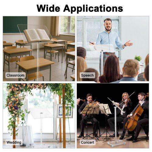 JGMZTZT Podium Stand, Portable Clear Acrylic Podium Stand, Modern Lecterns & Podiums with 4 Lockable Wheels, for Weddings, Classroom, Concert, Church, Speech, 21.7" L x 15.7" W x 43.3" H