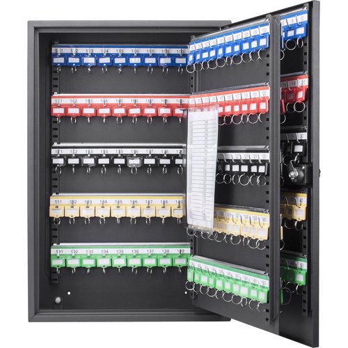 Barska 200 Position Combination Key Lock Box – Wall Mount Steel Key Cabinet with Adjustable Numbered Hooks, Index Log, Colored Tags for Office or Business