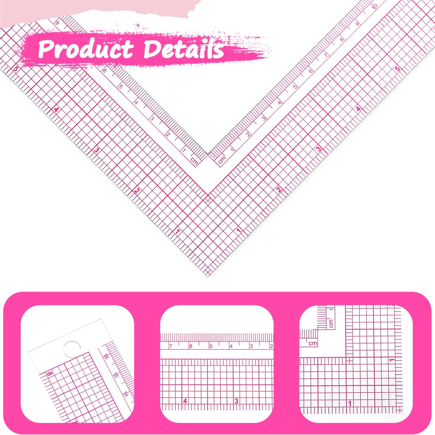 Mabor 2Pcs Clear Sewing Ruler, L-Square Plastic Measure Ruler 90 Degree