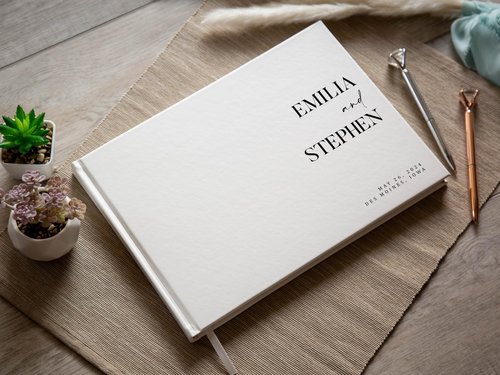 Personalized Guest Book - 11.5" x 8.5" Premium Custom Guest Signing Book with Bookmark and Blank Pages for Wedding Reception Table Decoration Engagement Birthday Party Event, Eggshell