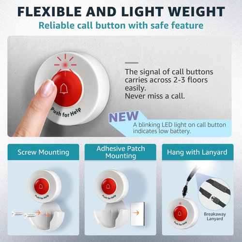 SYNLETT Caregiver Pager for Elderly Adults Nurse 6 Call Buttons for Elderly at Home Seniors Patients Nurse Call Light Monitoring System Alert Button Bed Alarm Buzzer Emergency Clinic