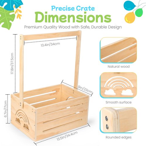 Wooden Baby Shower Crate Closet – with Handle, Smooth Surface & Round Edges – Textured Natural Wood - New Born Welcome Gift Hamper for Boys & Girls - Pregnancy Gifts for New Parents