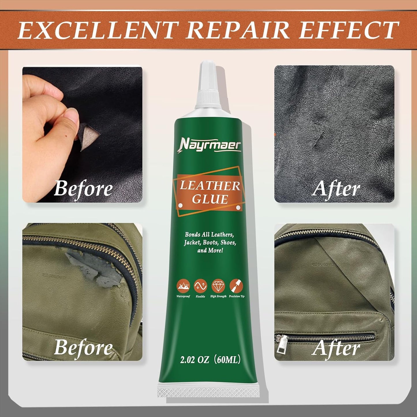 Skiennix Leather Glue - 60g Permanent Clear Adhesive for Bonding Leather to Various Materials